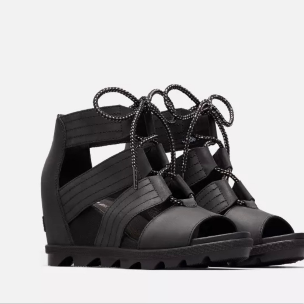 Sorel black Joanie sandal wedges